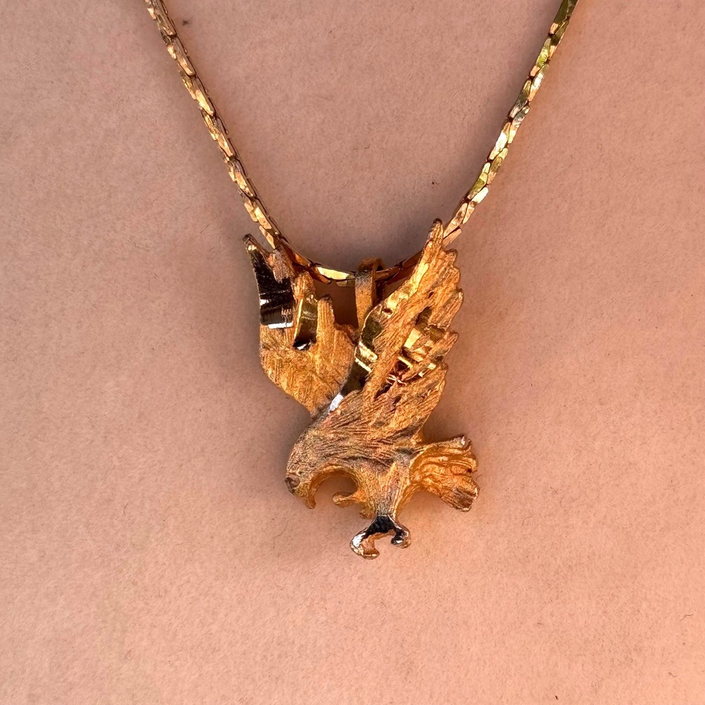 10K Gold‎ Plated Diamond Cut Eagle Pendant Necklace Mens Jewelry Bird American